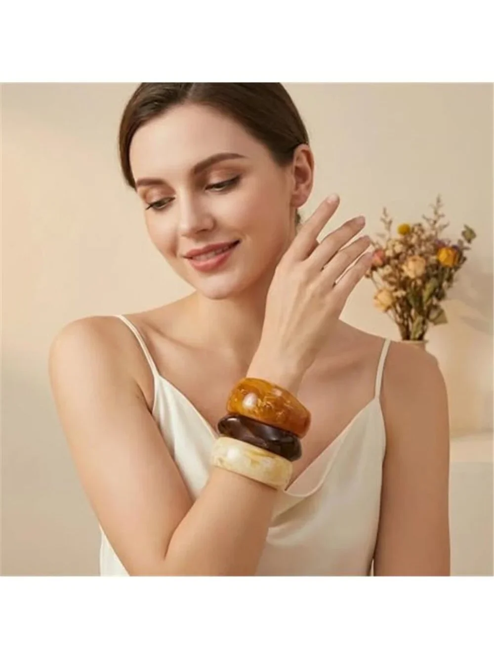 Chunky Bracelet Set for Women 3-Pack Acrylic Resin Bangles Brown & Colorful